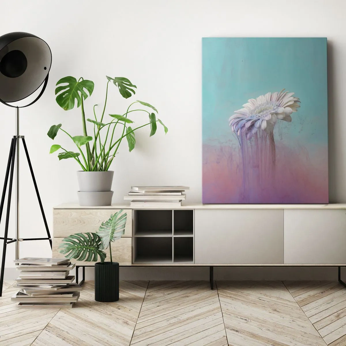 Impression sur toile - Image sur toile - Gerbera pastel avec effet flou - 50x70cm - Le monde souterrain des fleurs - Décoration murale moderne pour le salon et la chambre ARTTOR