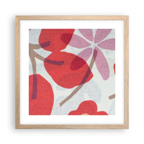 Affiche dans un chêne clair - Poster - Composition florale dans les roses - 40x40 cm