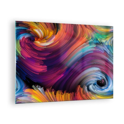 Impression sur verre - Image sur verre - Tourbillons colorés et coups de pinceau dynamiques dans l'abstraction - 70x50cm - Le début d'un nouveau monde - Décoration murale moderne pour le salon et la chambre ARTTOR