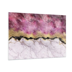 Impression sur verre - Image sur verre - Composition abstraite en marbre avec des accents dorés et violets - 100x70cm - À la frontière - Décoration murale moderne pour le salon et la chambre ARTTOR