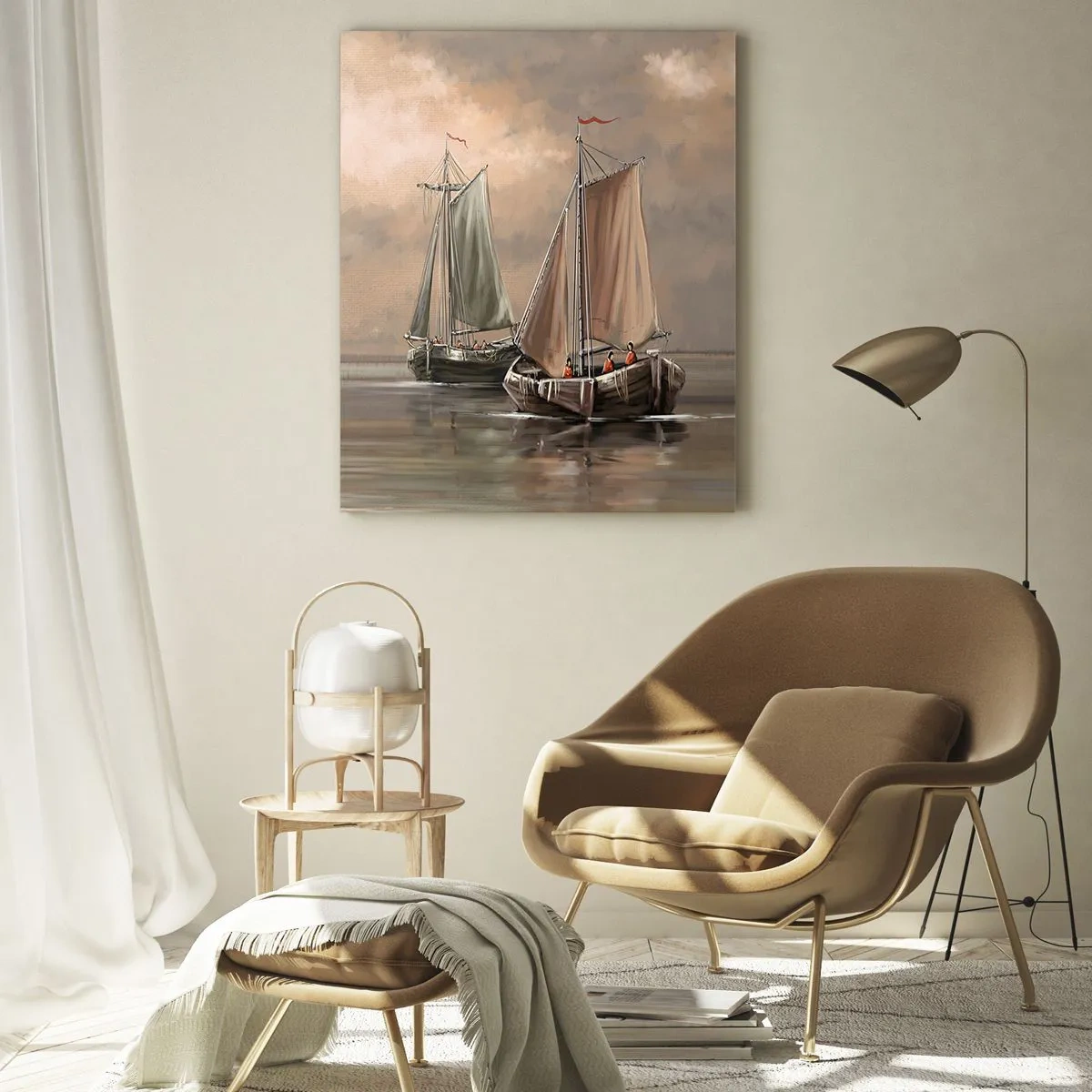 Impression sur verre - Image sur verre - Voiliers sur une mer calme dans un décor pastel - 70x100cm - Le retour des marins - Décoration murale moderne pour le salon et la chambre ARTTOR