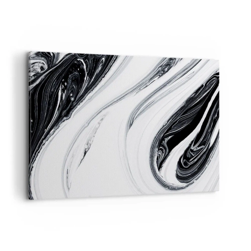 Impression sur toile - Image sur toile - Abstraction en noir et blanc avec des lignes et des tourbillons dynamiques - 120x80cm - Une combinaison d'opposés - Décoration murale moderne pour le salon et la chambre ARTTOR