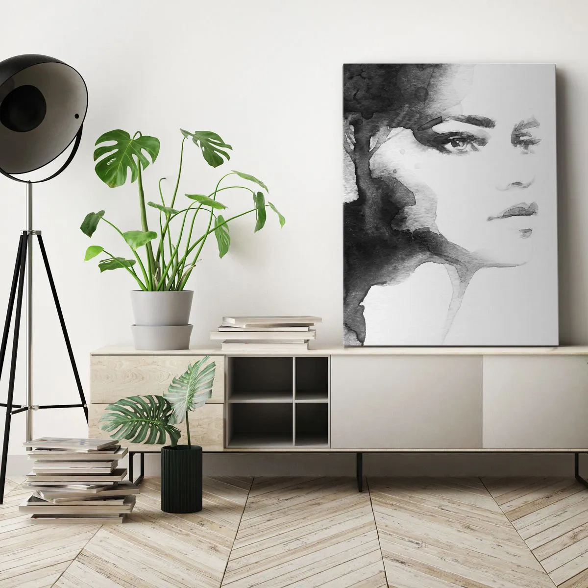 Impression sur toile - Image sur toile - Un portrait subtil d'une femme dans des tons de noir et blanc - 50x70cm - Fait de mystère et de brouillard - Décoration murale moderne pour le salon et la chambre ARTTOR