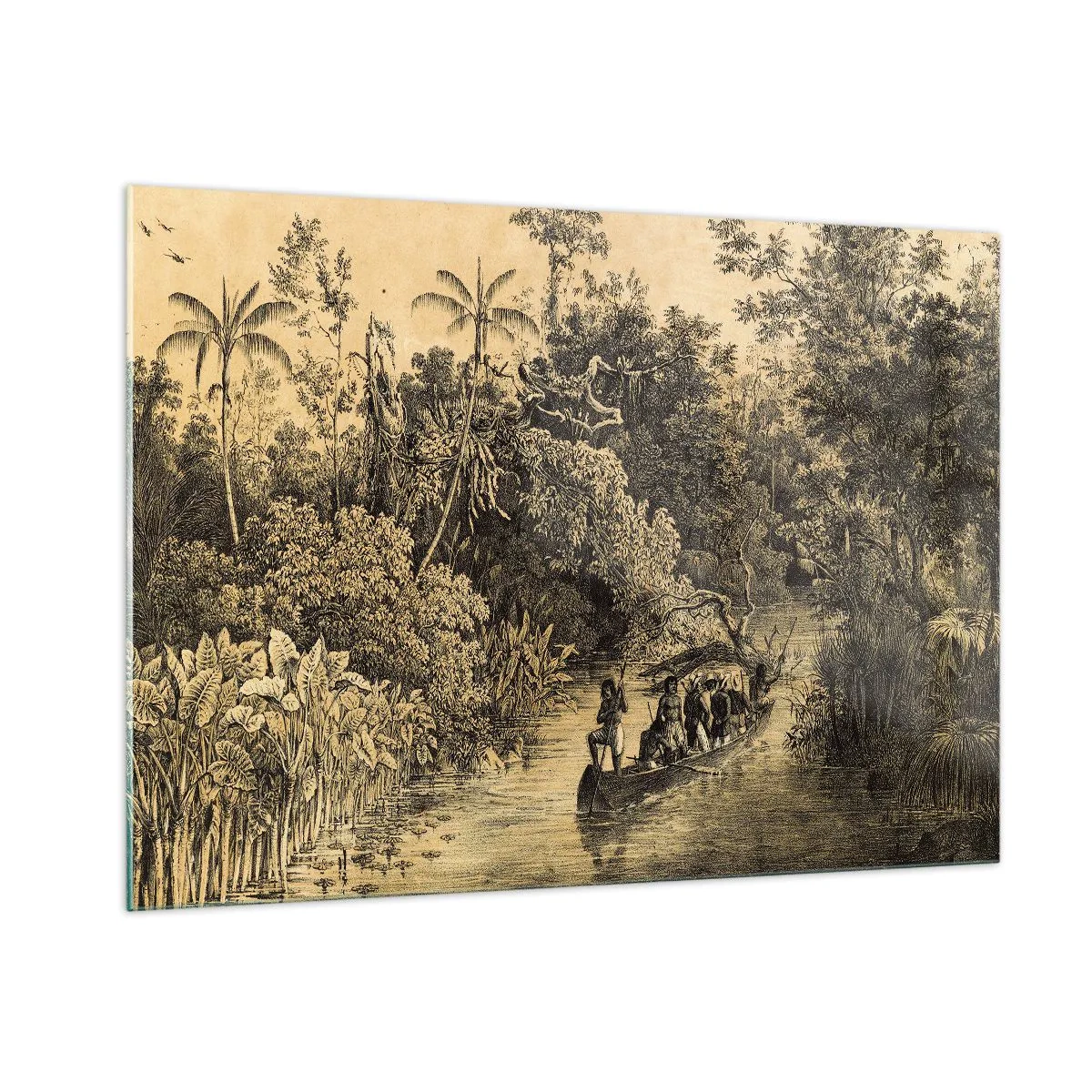 Impression sur verre - Image sur verre - Impression rétro représentant un voyage à travers la jungle - 100x70cm - Expédition à la source - Décoration murale moderne pour le salon et la chambre ARTTOR