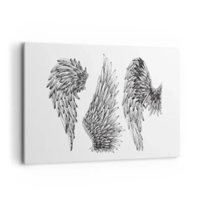 Impression sur toile - Image sur toile - Trois croquis d'ailes en noir et blanc dans un style minimaliste. - 120x80cm - Et tu peux devenir un ange - Décoration murale moderne pour le salon et la chambre ARTTOR