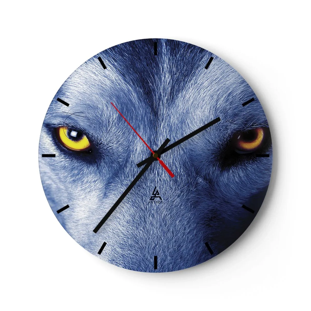 Horloge murale - Pendule murale - Yeux de loup aux couleurs froides - 30x30cm - Regars hypnotique - Décoration murale moderne pour le salon, la cuisine et la chambre ARTTOR