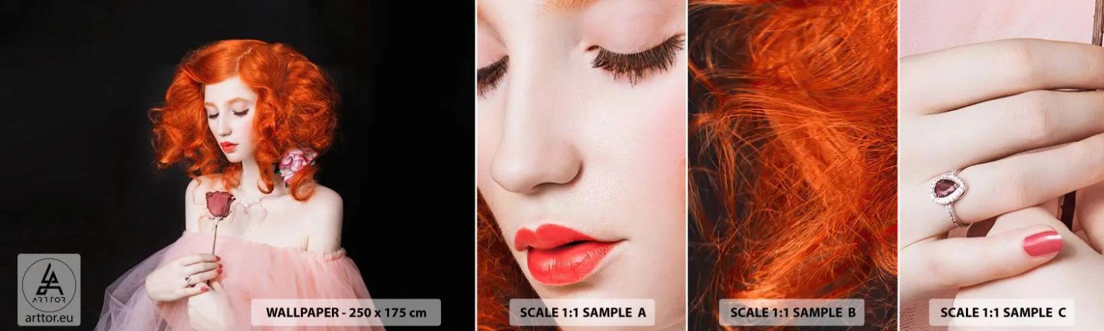 Échantillon de Papier Peint Autocollant Deluxe Sticker - De style baroque - Femme, Modèle, Rose - 100x30 cm