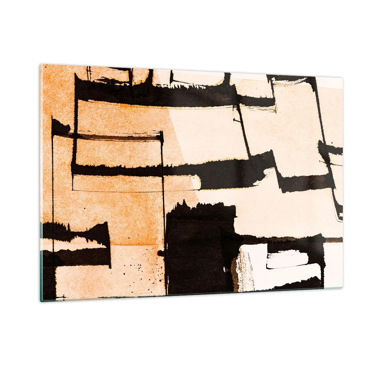 Impression sur verre - Image sur verre - Abstraction géométrique dans les tons beige et noir - 120x80cm - De l’ordre malgré tout - Décoration murale moderne pour le salon et la chambre ARTTOR