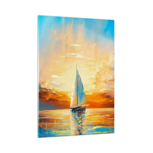 Impression sur verre - Image sur verre - Un voilier en mer à la lumière du soleil couchant - 50x70cm - Expédition en or - Décoration murale moderne pour le salon et la chambre ARTTOR
