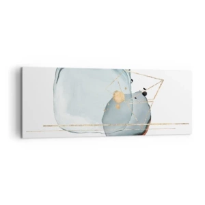 Impression sur toile - Image sur toile - Formes abstraites dans des tons de bleu et d'or sur fond blanc - 140x50cm - Etude des gouttes - Décoration murale moderne pour le salon et la chambre ARTTOR