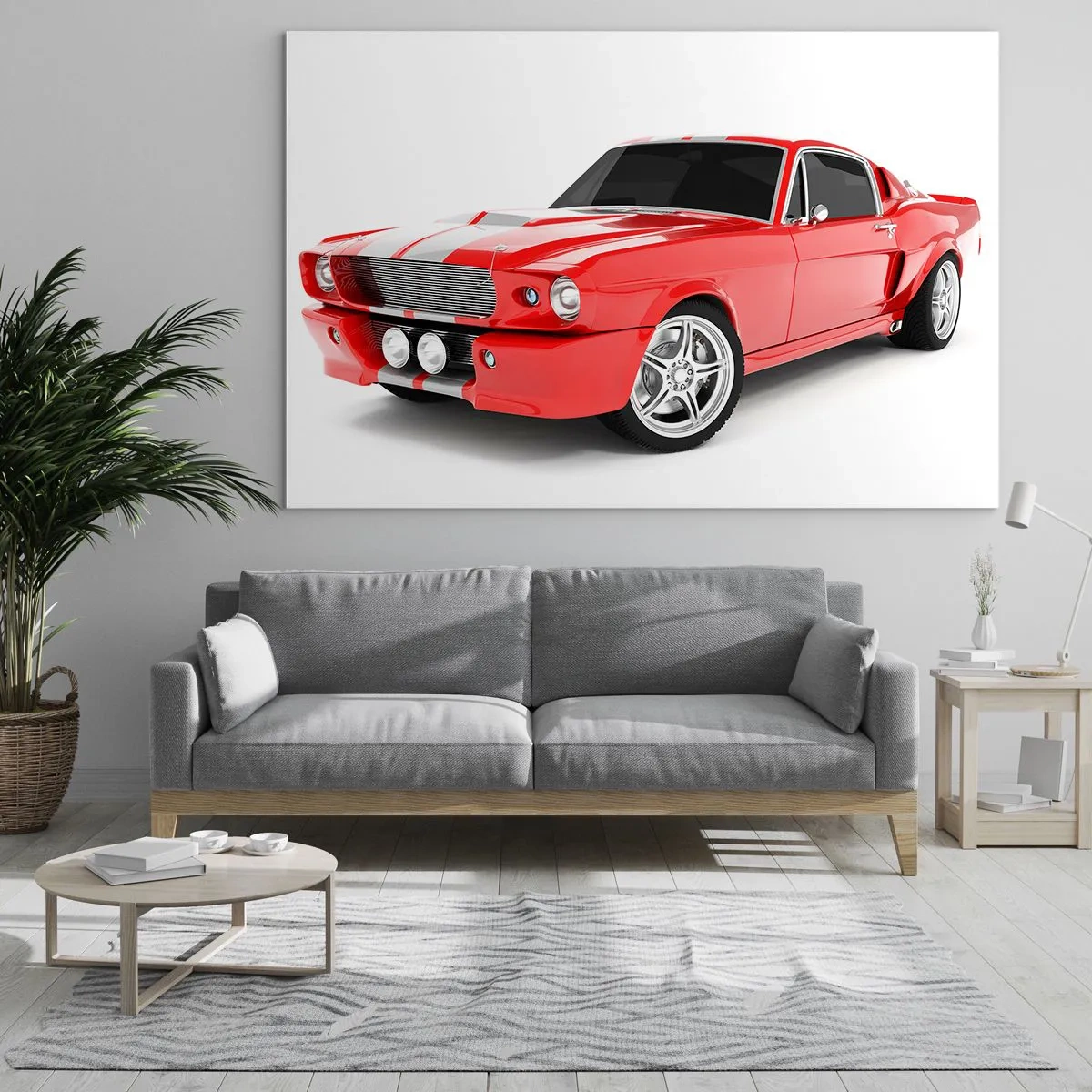 Impression sur verre - Image sur verre - Voiture de sport Mustang classique rouge - 100x70cm - Une Mustang aussi rapide que le vent - Décoration murale moderne pour le salon et la chambre ARTTOR