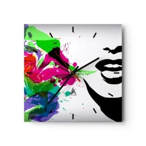 Horloge murale - Pendule murale - Portrait abstrait coloré aux formes dynamiques - 30x30cm - Une histoire aux couleurs de l'arc-en-ciel - Décoration murale moderne pour le salon et la chambre ARTTOR