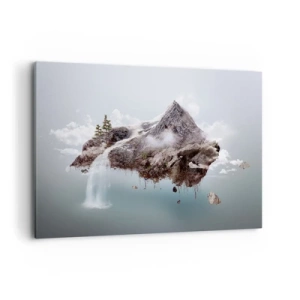 Impression sur toile - Image sur toile - Une montagne surréaliste flottant dans les nuages avec une cascade - 120x80cm - L'oeil du surréaliste - Décoration murale moderne pour le salon et la chambre ARTTOR