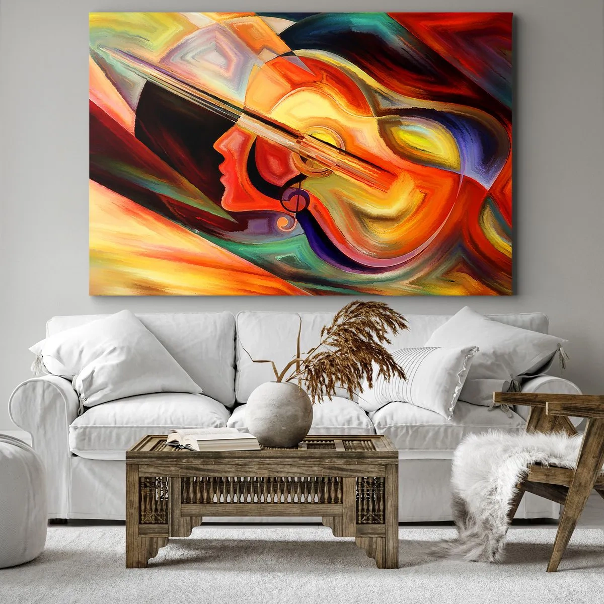 Impression sur toile - Image sur toile - Abstraction colorée inspirée de la musique et de la guitare - 70x50cm - Tout va bien - Décoration murale moderne pour le salon et la chambre ARTTOR