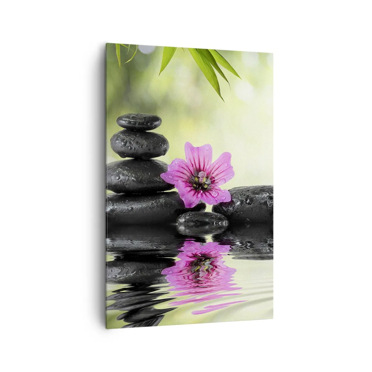 Impression sur toile - Image sur toile - Des pierres zen et une fleur rose se reflétant dans l'eau - 80x120cm - Temps pour l'âme - Décoration murale moderne pour le salon et la chambre ARTTOR