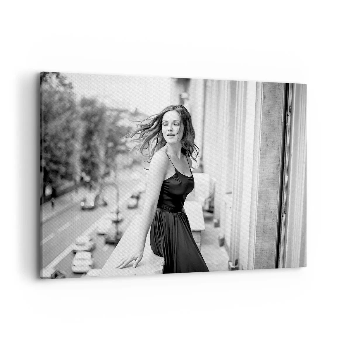 Impression sur toile - Image sur toile - Photo en noir et blanc d'une femme sur un balcon - 100x70cm - Certainement un Parisien - Décoration murale moderne pour le salon et la chambre ARTTOR