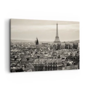 Impression sur toile - Image sur toile - Panorama de Paris avec la Tour Eiffel en tons sépia - 100x70cm - Sur les toits de Paris - Décoration murale moderne pour le salon et la chambre ARTTOR
