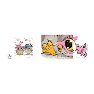 Échantillon De Papier Peint Standard Eco - On s'aime! - Pour les enfants, Hibou, Papillon - 100x30 cm