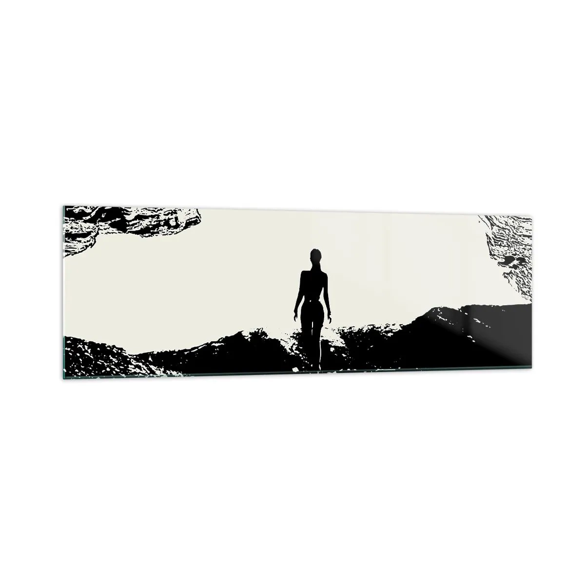 Impression sur verre - Image sur verre - Silhouette noire et blanche d'une femme dans une grotte contre le ciel - 160x50cm - Nouveau look - Décoration murale moderne pour le salon et la chambre ARTTOR