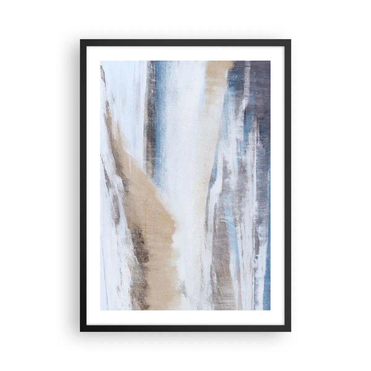 Affiche dans un cadre noir - Poster - Composition abstraite dans les tons de bleu et de beige - 50x70cm - Composition hivernale - Décoration murale moderne pour le salon et la chambre ARTTOR