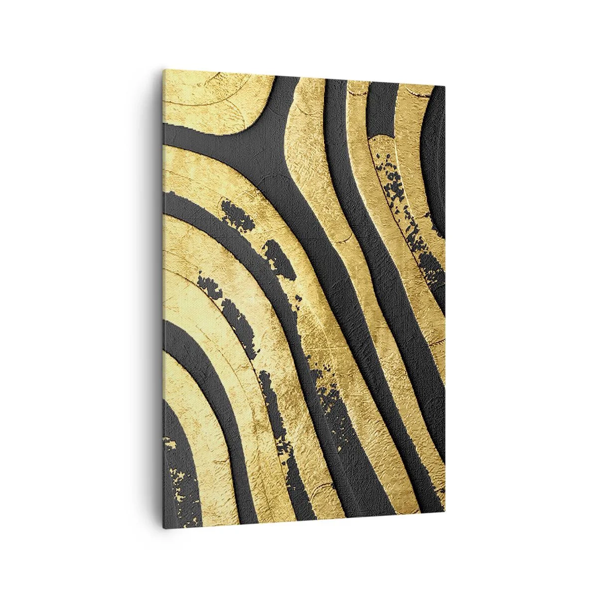 Impression sur toile - Image sur toile - Vagues abstraites dorées sur fond noir - 70x100cm - Tout coule - Décoration murale moderne pour le salon et la chambre ARTTOR