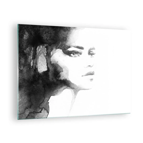 Impression sur verre - Image sur verre - Portrait de femme à l'aquarelle en noir et blanc - 70x50cm - Fait de mystère et de brouillard - Décoration murale moderne pour le salon et la chambre ARTTOR