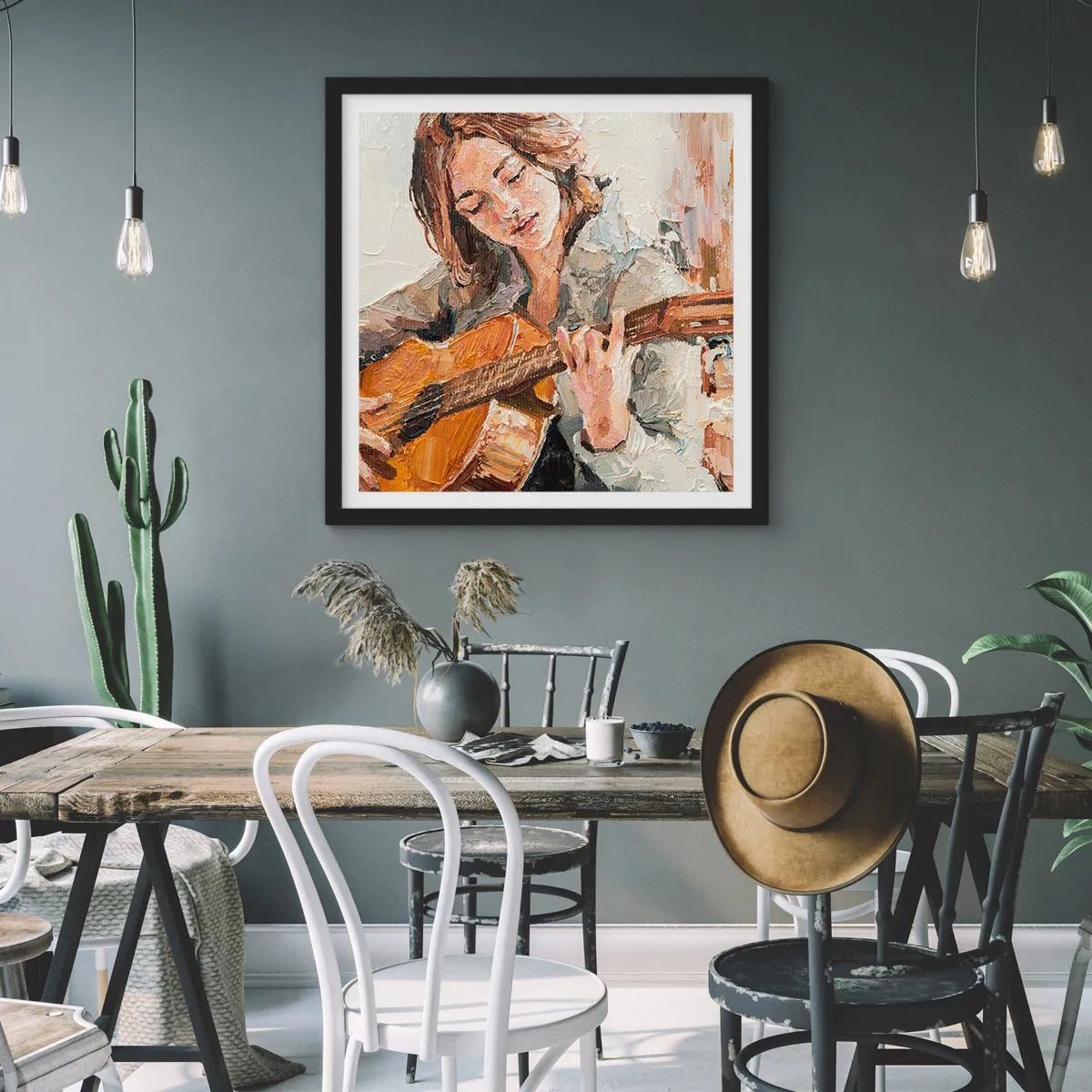 Affiche dans un cadre noir - Poster - Concerto pour guitare et coeur de fille - 60x60 cm