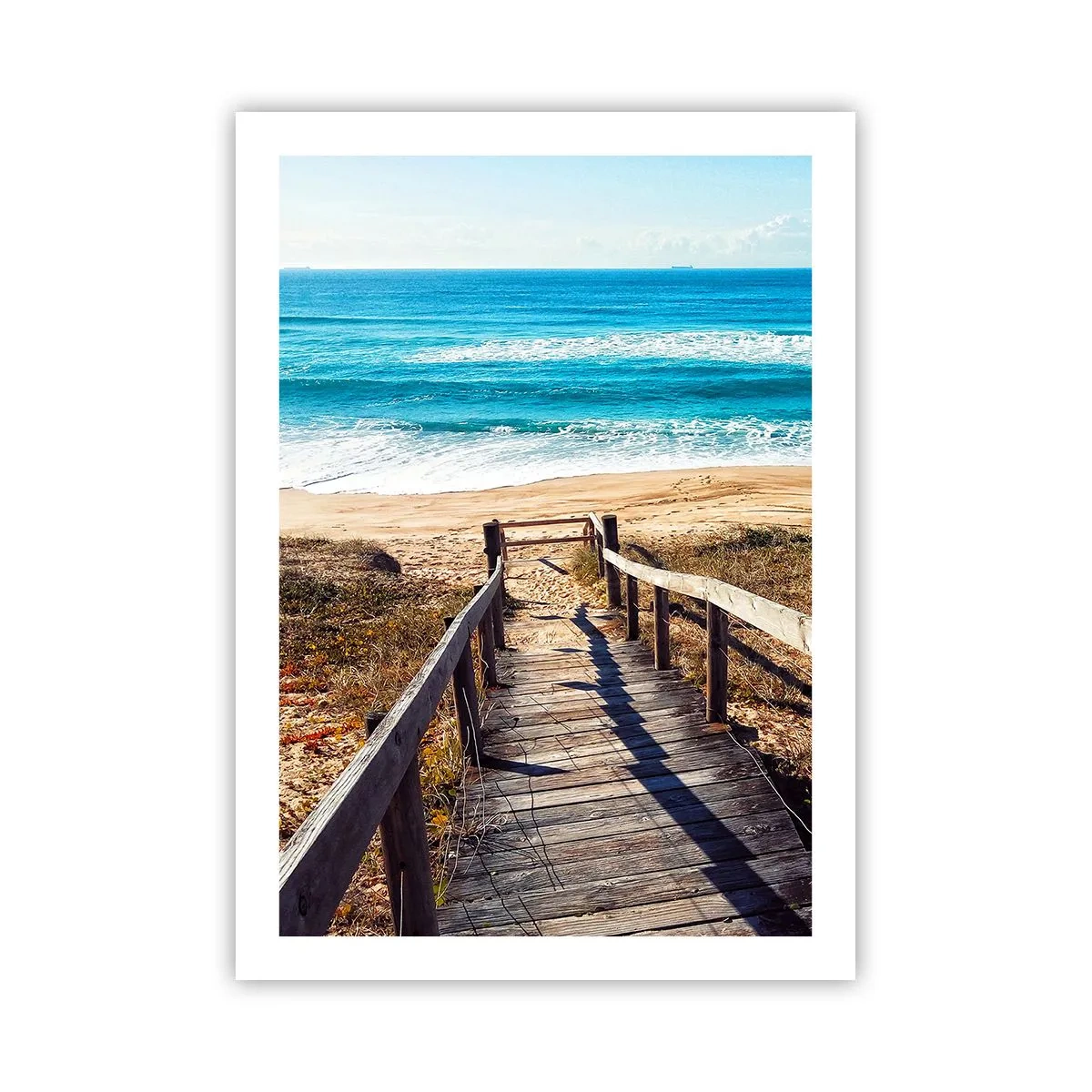 Affiche - Poster - Chemin en bois menant à la plage avec vue sur la mer - 50x70cm - Cours! - Décoration murale moderne pour le salon et la chambre ARTTOR