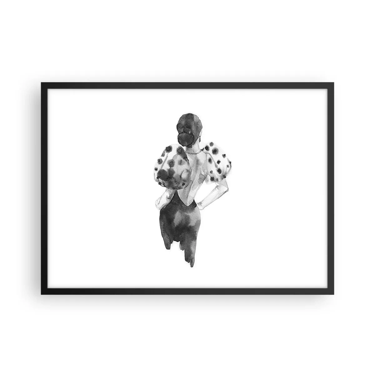 Affiche dans un cadre noir - Poster - Illustration aquarelle minimaliste d'une femme - 70x50cm - Elle est passée juste à côté - Décoration murale moderne pour le salon et la chambre ARTTOR