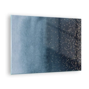 Impression sur verre - Image sur verre - Dégradés bleu marine avec de minuscules points dorés - 70x50cm - Composition - phases bleues - Décoration murale moderne pour le salon et la chambre ARTTOR
