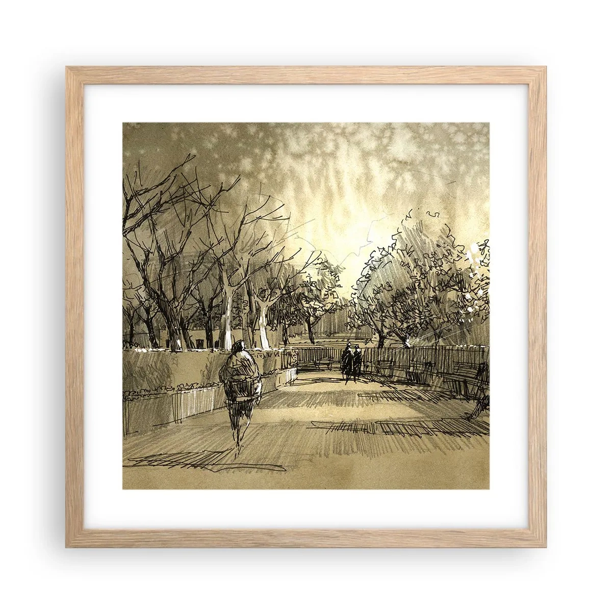 Affiche dans un chêne clair - Poster - Un moment arrêté avec une plume - 40x40 cm
