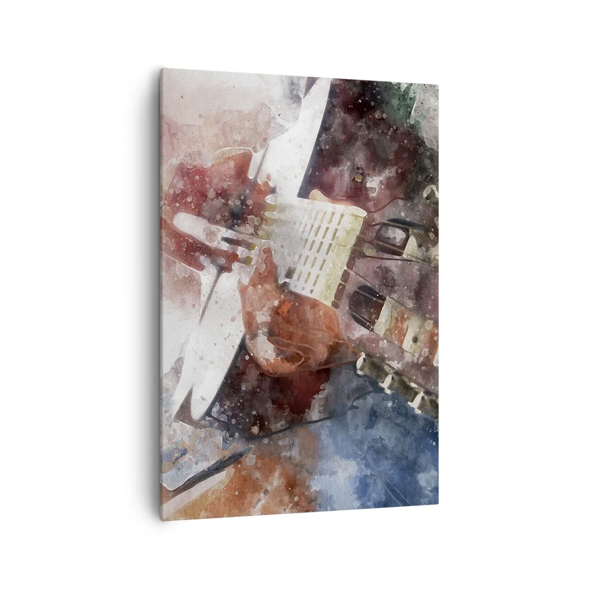 Impression sur toile - Image sur toile - Une interprétation artistique d'une guitare dans un style aquarelle - 70x100cm - Et qu'en pensez-vous ? - Décoration murale moderne pour le salon et la chambre ARTTOR