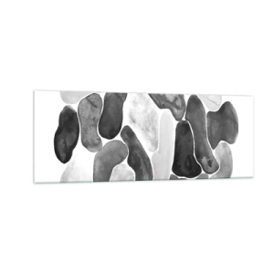 Impression sur verre - Image sur verre - Abstraction en noir et blanc avec des taches irrégulières sur fond blanc - 140x50cm - Abstraction rocheuse - Décoration murale moderne pour le salon et la chambre ARTTOR