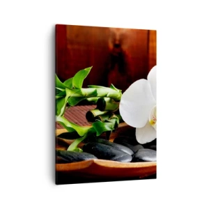 Impression sur toile - Image sur toile - Orchidée blanche avec bambou sur fond de pierre de style zen - 50x70cm - Cédez au contact de la nature - Décoration murale moderne pour le salon et la chambre ARTTOR