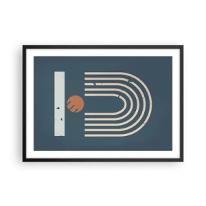 Affiche dans un cadre noir - Poster - Motif géométrique dans les tons bleu marine, beige et orange sur fond sombre - 70x50cm - Géométrie sur la grenade - Décoration murale moderne pour le salon et la chambre ARTTOR
