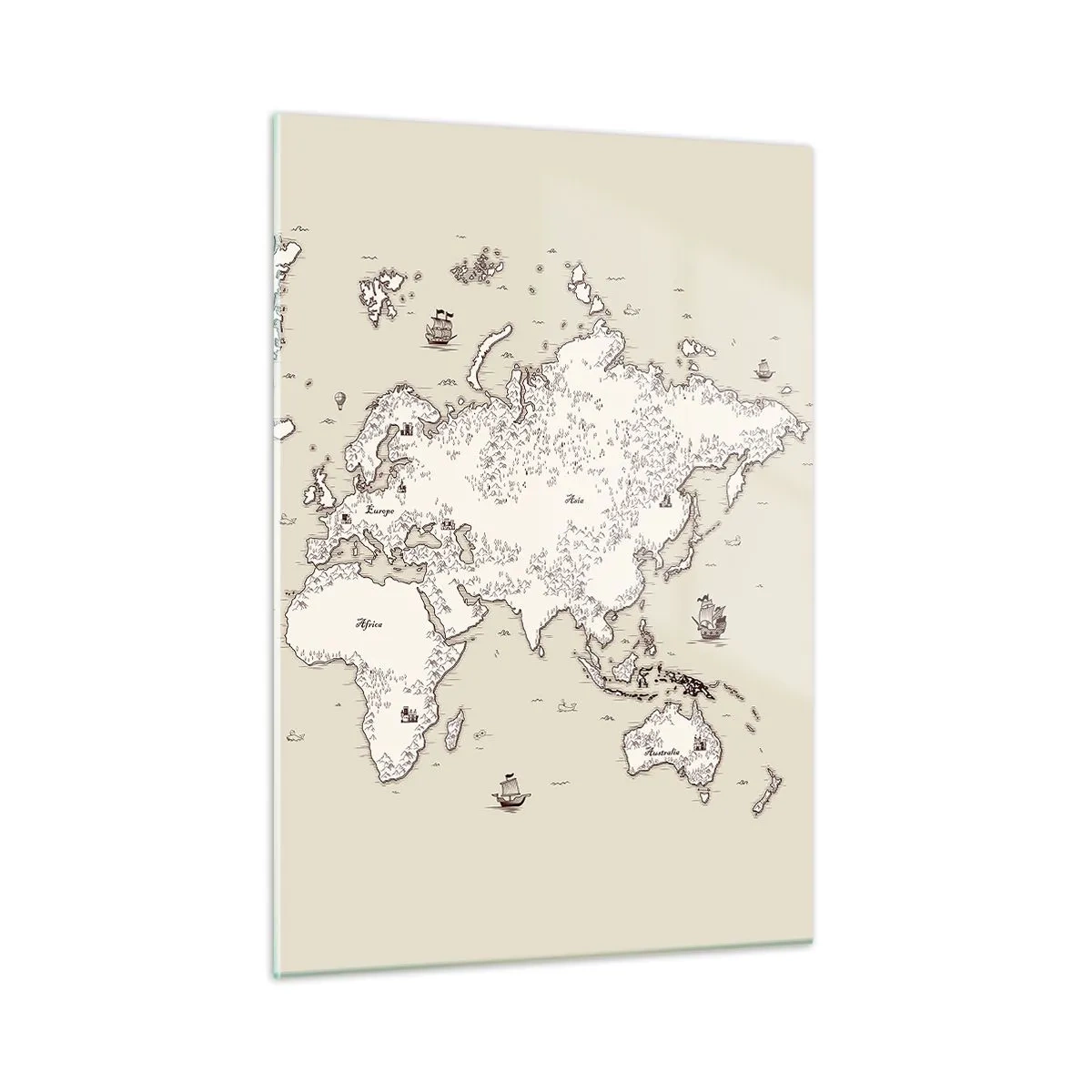 Impression sur verre - Image sur verre - Une carte du monde stylisée dans une version classique - 50x70cm - Voyage autour du monde - Décoration murale moderne pour le salon et la chambre ARTTOR