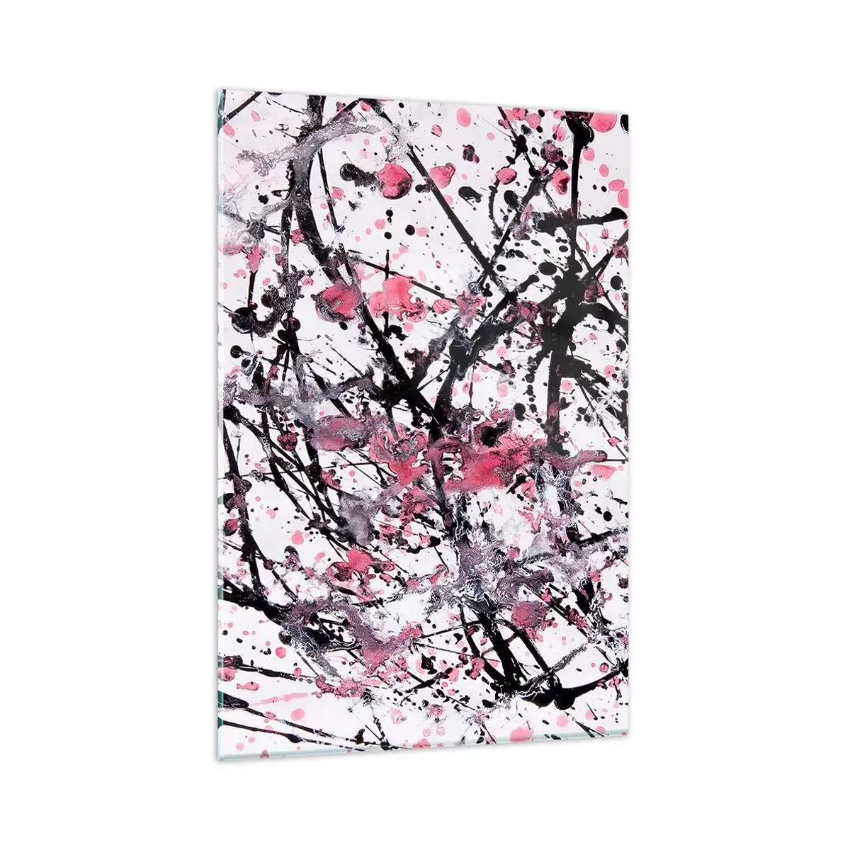 Impression sur verre - Image sur verre - Motif abstrait dans les tons de rose, noir et blanc - 80x120cm - La nature éphémère de la vie - Décoration murale moderne pour le salon et la chambre ARTTOR