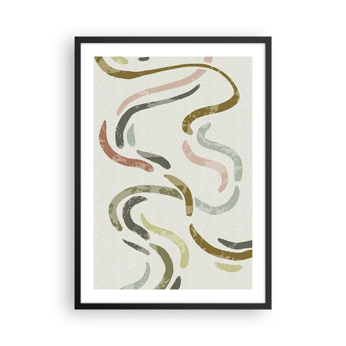 Affiche dans un cadre noir - Poster - Lignes ondulées abstraites dans des tons naturels - 50x70cm - Une joyeuse danse de l'abstraction - Décoration murale moderne pour le salon et la chambre ARTTOR