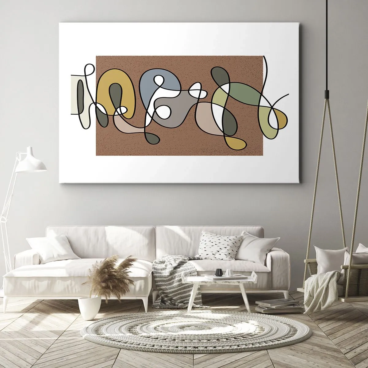 Impression sur toile - Image sur toile - Abstraction colorée avec des taches et des lignes - 100x70cm - Une abstraction qui mérite le sourire - Décoration murale moderne pour le salon et la chambre ARTTOR