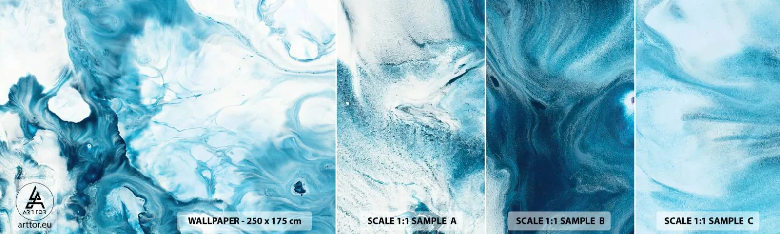 Échantillon de Papier Peint Autocollant Deluxe Sticker - Concert de bleu - Abstraction, Morceau, Art moderne - 100x30 cm