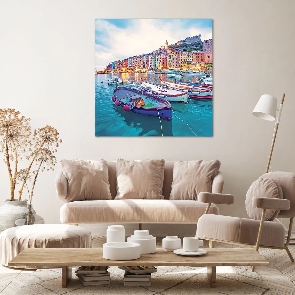 Impression sur toile - Image sur toile - Soirée colorée au port - 40x40 cm