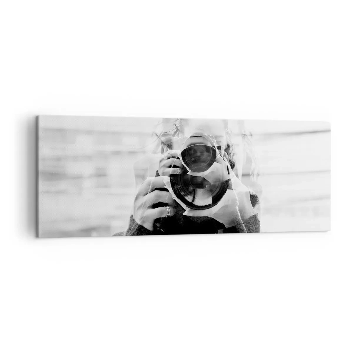 Impression sur toile - Image sur toile - Portrait en double exposition noir et blanc d'un photographe - 140x50cm - Créateur et matériel - Décoration murale moderne pour le salon et la chambre ARTTOR