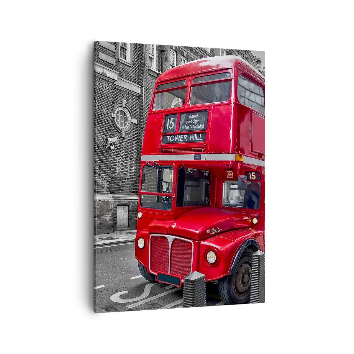 Impression sur toile - Image sur toile - Un bus rouge à impériale à Londres sur fond d'architecture classique - 50x70cm - Toujours la même chose - Décoration murale moderne pour le salon et la chambre ARTTOR