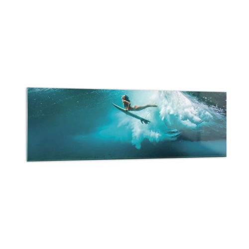 Impression sur verre - Image sur verre - Surfeur sous une vague dans l'eau bleue de l'océan - 160x50cm - Monde sous marin - Décoration murale moderne pour le salon et la chambre ARTTOR