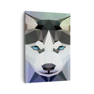 Impression sur toile - Image sur toile - Loup géométrique aux yeux bleus expressifs - 50x70cm - La mémoire des neiges du nord - Décoration murale moderne pour le salon et la chambre ARTTOR