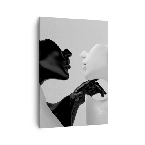 Impression sur toile - Image sur toile - Silhouettes noires et blanches en gros plan dynamique - 70x100cm - Attraction - désir - Décoration murale moderne pour le salon et la chambre ARTTOR