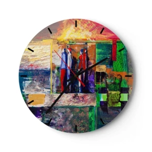 Horloge murale - Pendule murale - Une peinture abstraite avec des figures aux couleurs intenses. - 30x30cm - Relations et émotions - Décoration murale moderne pour le salon, la cuisine et la chambre ARTTOR