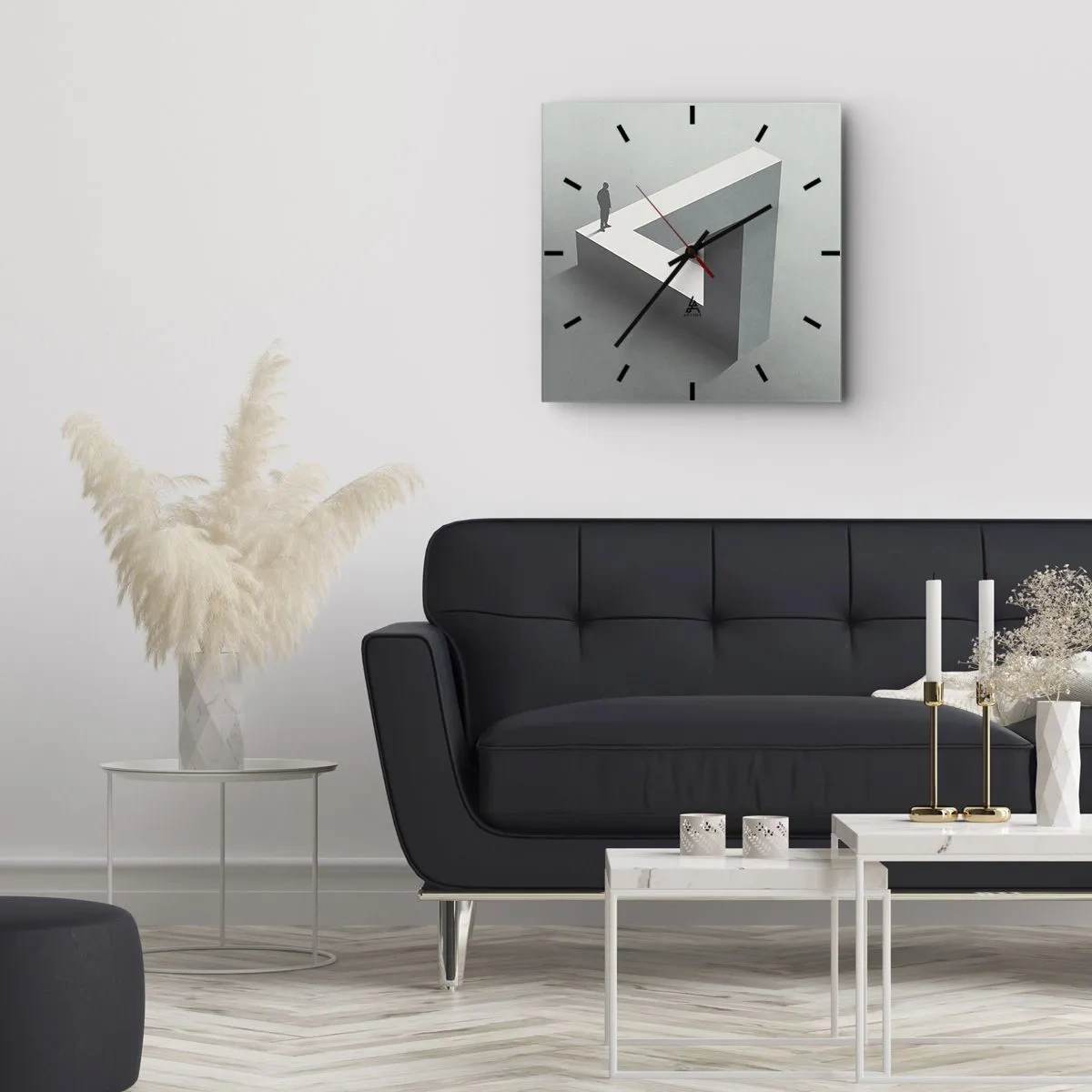 Horloge murale - Pendule murale - Une figure debout sur un triangle de Penrose dans des tons de gris. - 30x30cm - Mais c'est possible - Décoration murale moderne pour le salon et la chambre ARTTOR