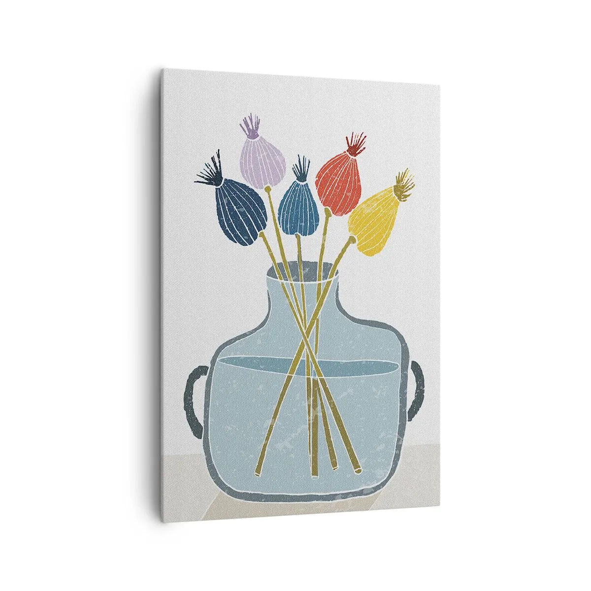 Impression sur toile - Image sur toile - Fleurs séchées colorées dans un vase sur fond blanc - 70x100cm - Comme s'il avait semé des graines de pavot - Décoration murale moderne pour le salon et la chambre ARTTOR