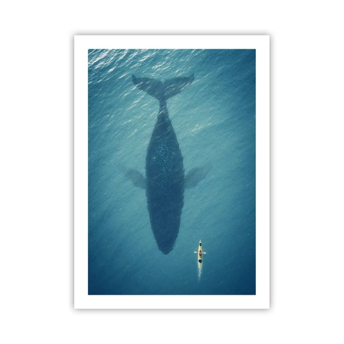 Affiche - Poster - Kayak sur l'eau au-dessus de l'ombre d'une énorme baleine - 50x70cm - Rencontre sur l'océan - Décoration murale moderne pour le salon et la chambre ARTTOR
